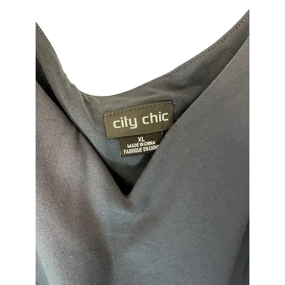 City Chic Navy Dressy Chic Night Out Cute Girl Elbow Sleeve A-Line Dress Size XL